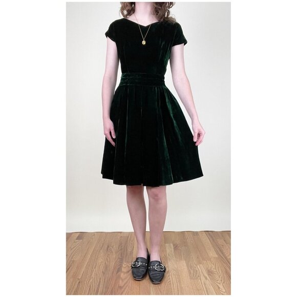 Vintage 1950s Swing Dress Velvet Mini Midi Old Money Luxury Mid Century 40s 50s - Picture 8 of 8